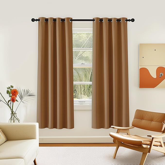 NICETOWN Room Darkening Curtain for Living Room - Energy Saving Thermal Insulated Grommet Room Darkening Curtain/Drape for Bedroom (1 Panel, 46 by 72, Gold Brown)