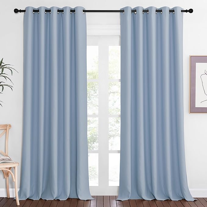NICETOWN Patio Blackout Curtain Panels - Extra Wide Sliding Door Thermal Insulated Drape, Privacy Room Divider Curtain for Bedroom Office (Vintage Blue, 66 x 118 Inch Long)