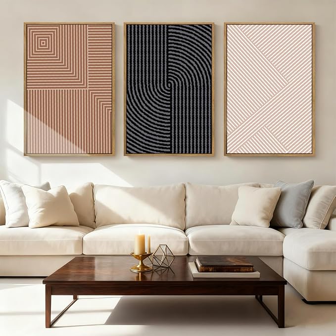 ANHUIB Boho Wall Art Large Neutral Wall Decor Abstract Line Painting for Living Room Bedroom Office 16x24 Inch Set of 3