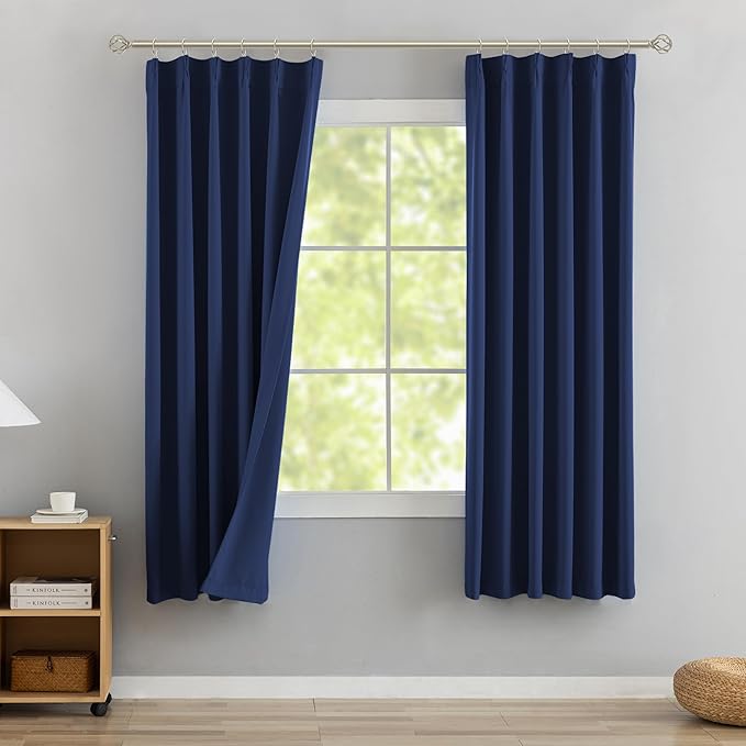 DONREN Navy Pinch Pleated Blackout Curtains with Hooks - 72 inch Length Room Darkening Thermal Insulated Window Curtain Drapes for Living Room Bedroom Set of 2 Panels 40" Wx72 L