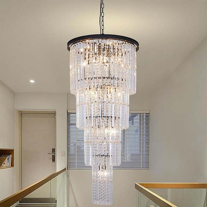 Large Chandelier for High Ceiling Black Ceiling Lighting Fixture Modern Dining Room Chandeliers for Foyer Entryway Living Room H49’’