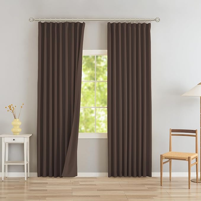 DONREN Brown Pinch Pleated Blackout Curtains with Hooks - 84 inch Length Room Darkening Thermal Insulated Window Curtain Panels for Living Room Bedroom 2 Panel 40" Wx84 L