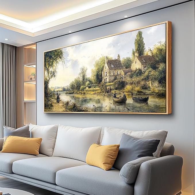 ERQINHUA Wall Art For Living Room Large Canvas Wall Decor For Bedroom Vintage Watercolour Painting Office Decoration Countryside Scenery Home Decor Wall Picture Ready To Hang 24x48 In Wood Framed