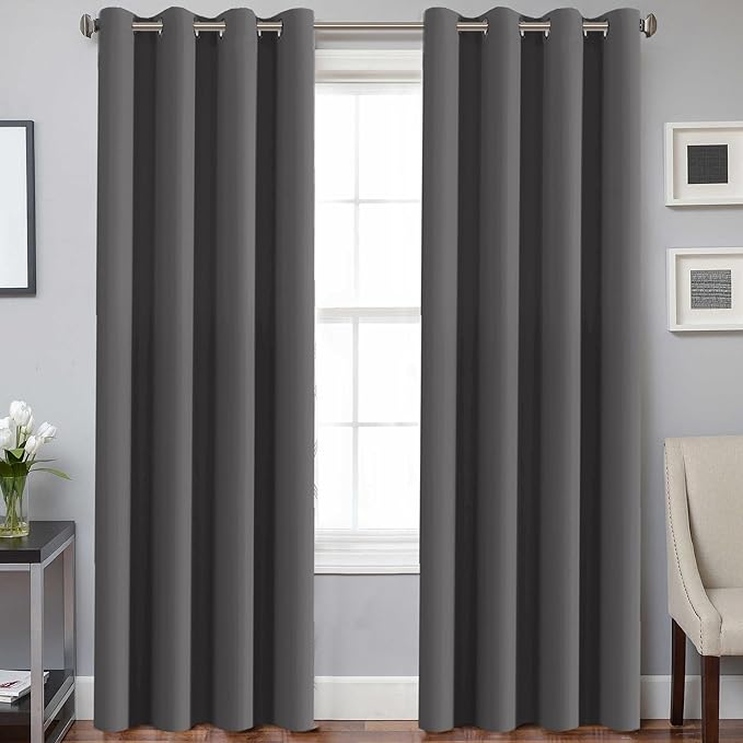 H.VERSAILTEX Three Pass Microfiber Blackout Thermal Insulated Grommet Panel Window Curtains/Drapes (Set of 2 Panels,52 x 96 Inch,Charcoal Gray)
