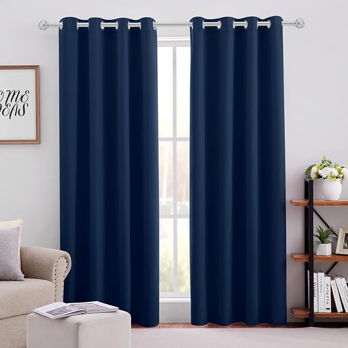 HOMEIDEAS Dark Navy Blackout Curtains for Bedroom 52 X 84 Inch Length 2 Panels Set Room Darkening Bedroom Curtains, Soundproof Thermal Grommet Window Curtains for Living Room for Christmas