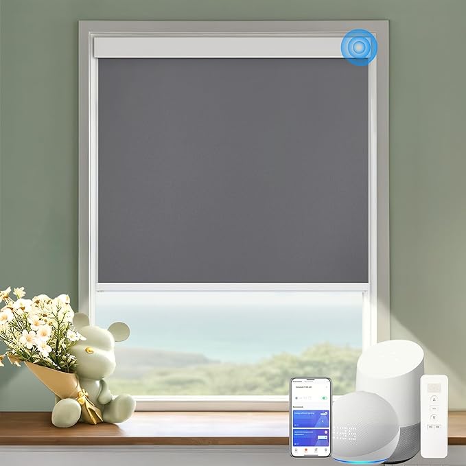 Motorized Blinds with Remote Cordless Automatic Motorized Shades Custom Blinds for Indoor Windows Smart Curtains with Alexa Google Home(Blackout Thunder Grey,W66 x H72in)
