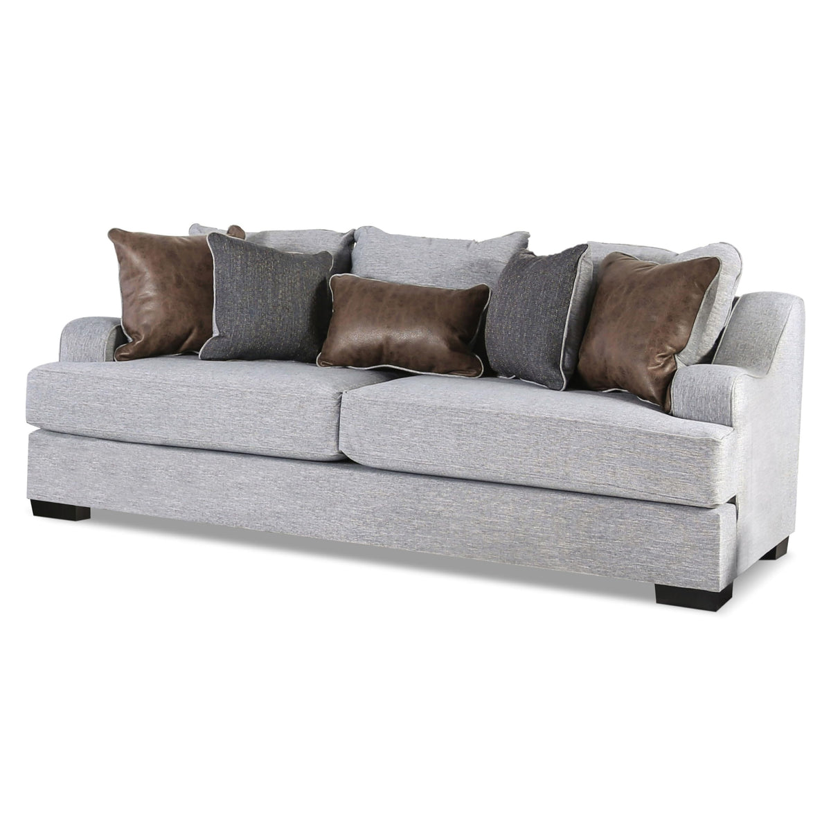 Furniture of America Calix 96 in. Fabric Upholstered 3-Seater Loveseat with T Seat Cushion, Reversible Back Pillows and Accent Pillows, Sloped Track Arms for Living Room, Light Gray and Brown