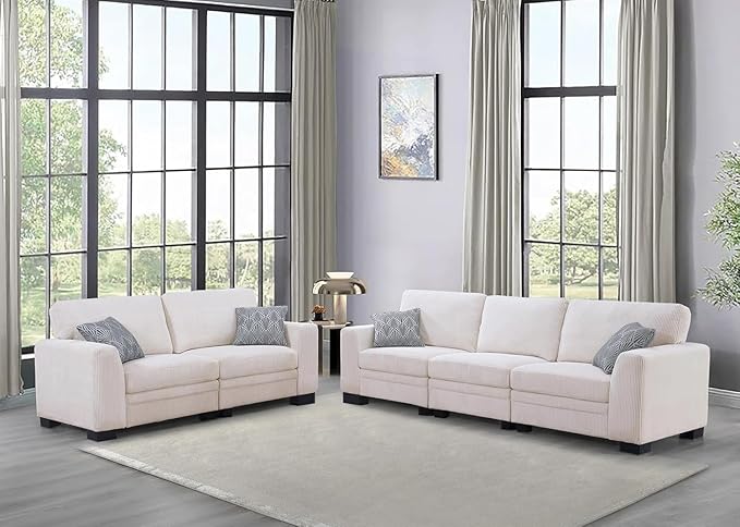 Legend Vansen Oversized Modular Sectional Sofa,5 Seat U Shaped Couch with Ottoman,Corduroy Sofa with Deep Seat,Convertible Large Sectional Couches for Living Room (Cream, 2+3)