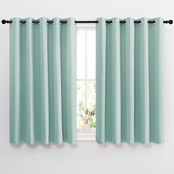 NICETOWN Insulated Blackout Curtains and Drapes - Microfiber Energy Saving Thermal Insulated Solid Grommet Blackout Draperies for Kitchen (1 Pair, 66 inches by 54 Inch, Aqua Blue)