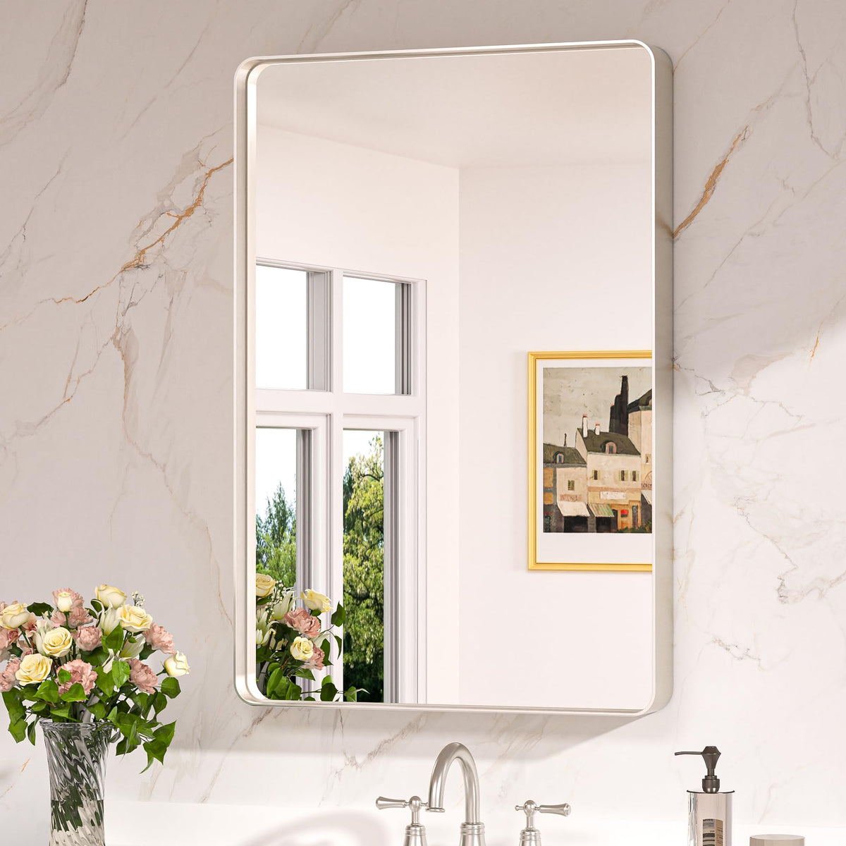 Keonjinn 24 x 36 Inch Brushed Nickel Bathroom Mirrors for Over Sink