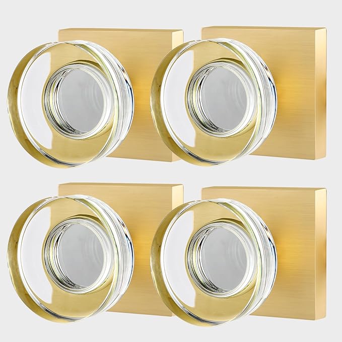 4 Pack Crystal Glass Dummy Door Knobs Interior, Brushed Gold Dummy Door Handles Interior for Closet and Bifold Doors, Satin Brass