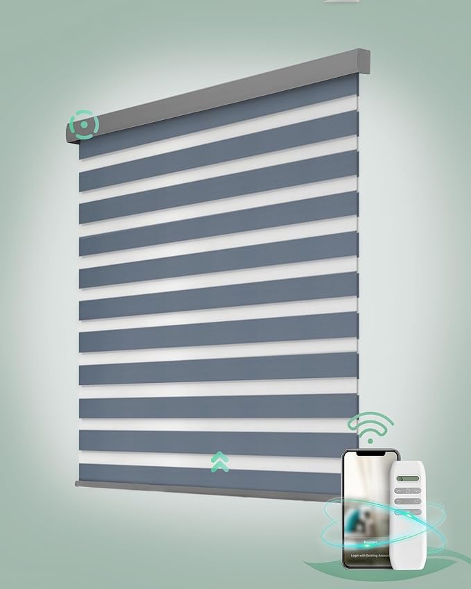 Yoolax Motorized Zebra Blinds, Remote Zebra Shades for Indoor Windows, Motorized Shades with Remote Light Control Horizontal Window Blinds Custom Size(95% Shading Grey)