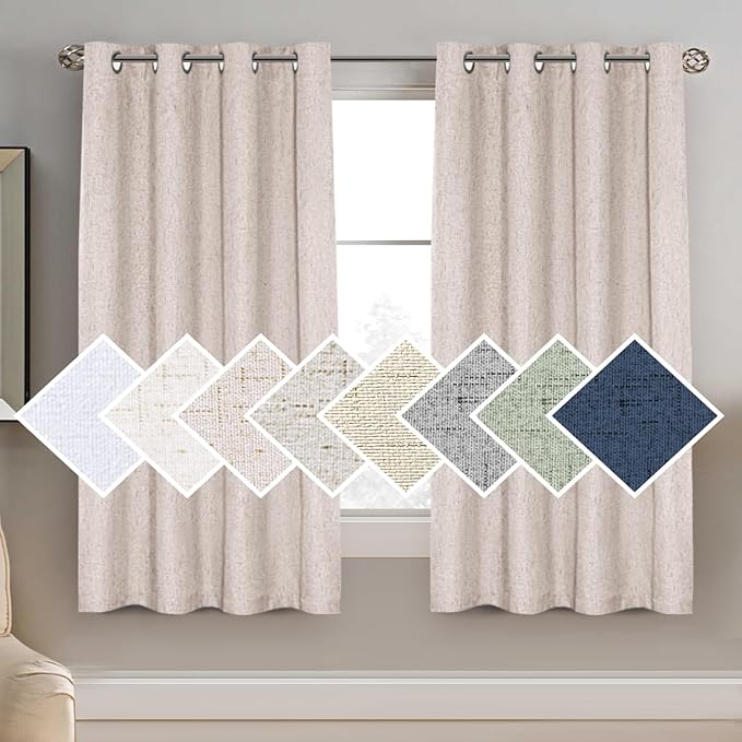 H.VERSAILTEX 100% Blackout Curtain for Bedroom 63 Inches Long Grommet Linen Face Full Light Blocking Curtain Drape for Living Room Thermal Insulated Linen Look Curtain 1 Panel, 52" W x 63" L, Natural