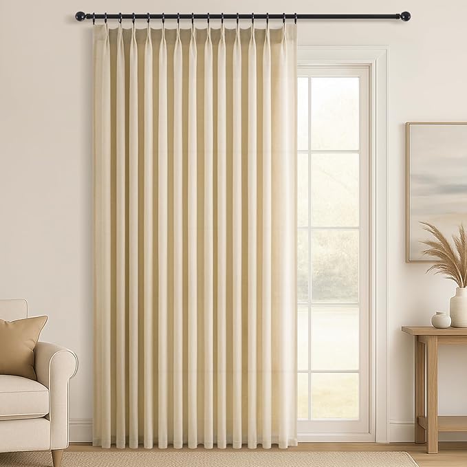 Topfinel Natural Linen Pinch Pleated Curtains 84 Inch Length 1 Panels for Bedroom Living Room Textured Semi Sheer Window Curtain Boho Neutral Back Tab Pinch Pleat Drape with Hooks 84 Inches Long