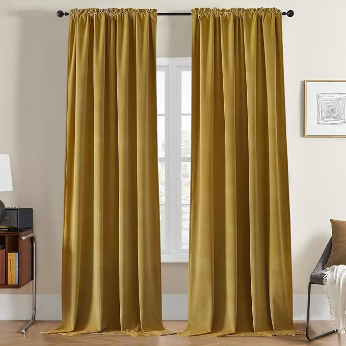 Joydeco Brown Velvet Curtains 108 inch Length 2 Panels, Luxury Blackout Rod Pocket Thermal Insulated Window Curtains, Super Soft Room Darkening Drapes for Living Dining Room Bedroom,W52 x L108 inches