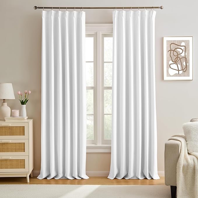 KEQIAOSUOCAI White Pinch Pleat Curtains 84 Inches Long 2 Panels, Track Memory Trained Luxury Opaque Window Curtain Panels for Bedroom Living Room Hooks Include 40" W x 84" L