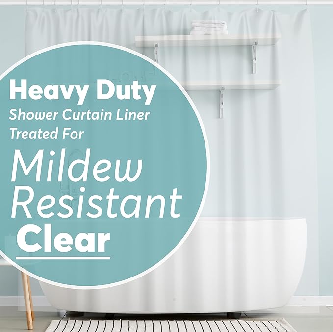 BigFoot Shower Curtain Liner – 72 x 72 PEVA Heavy Duty Shower Curtain with Rustproof Metal Grommet and 3 Magnetic Weights – Odor Free and Compatible with Standard Showers, Clear