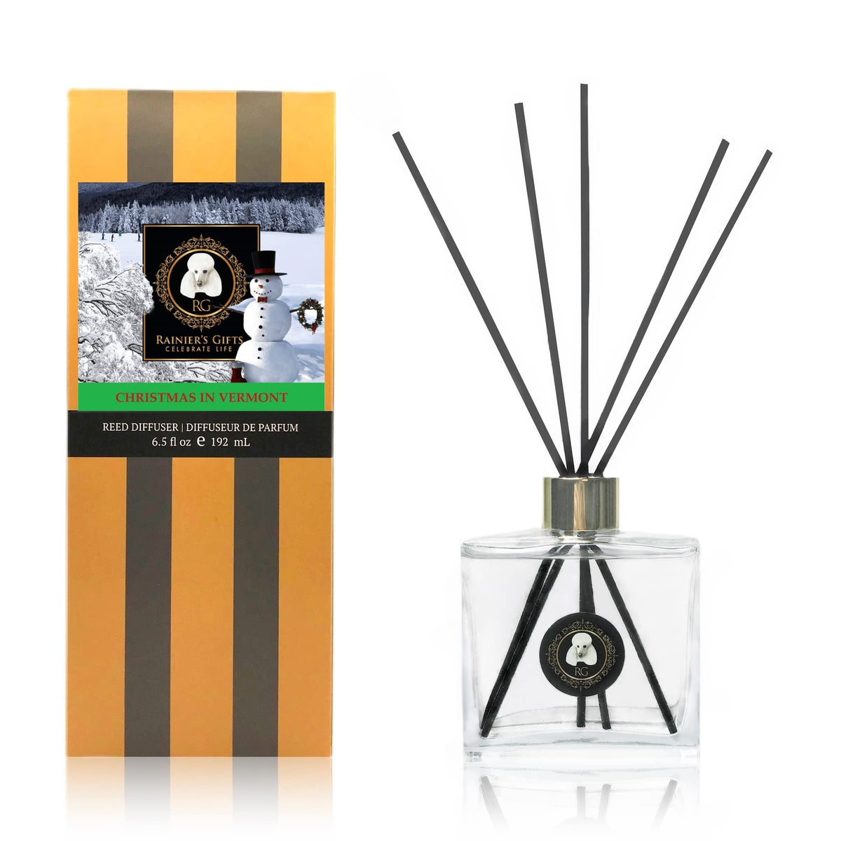 Rainier’s Gifts Reed Diffuser Set (Christmas in Vermont) - Scented Oil Diffuser Sticks - Home Fragrance Aromatherapy Air Freshener 6.5 fl oz