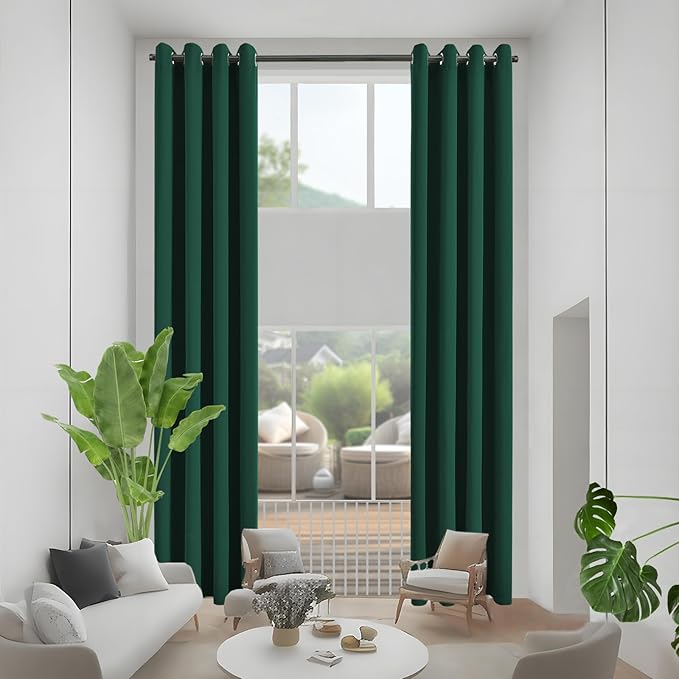 Blackout Curtains for High Ceiling, Extra Long Thermal Insulated Solid Grommet Window Curtains Drapes for 2 Story High Living Room Loft, Set of 2 Curtain Panels 52 W x 188 L Inches Hunter Green