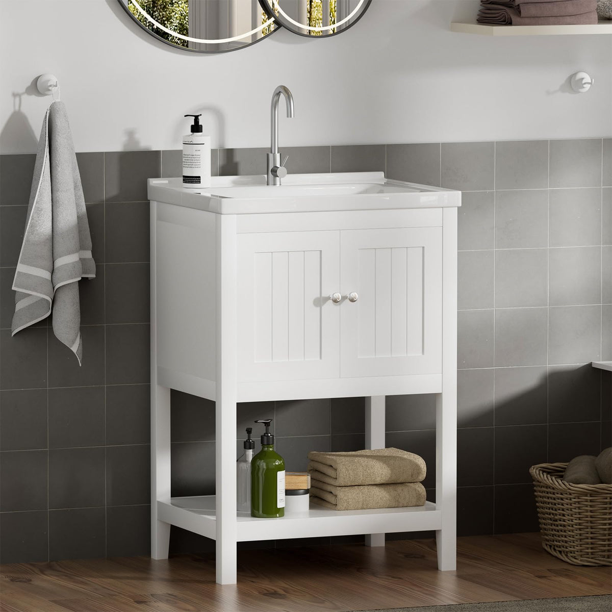 24 Inch Bathroom Vanity with Sink Combo, White Storage Cabinet with Shelf