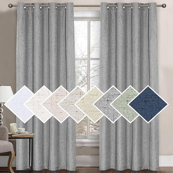 H.VERSAILTEX 100% Blackout Curtain for Bedroom 108 Inches Long Grommet Linen Face Full Light Blocking Curtain Drape for Living Room Thermal Insulated Linen Look Curtain 1 Panel, 52" W x 108" L, Dove