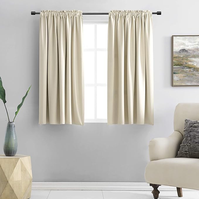 DONREN 48 Inch Length Cream Beige Curtains for Bedroom - Small Window Treatment Rod Pocket Room Darkening Curtain Drapes (Set of 2 Panels,52 W x 48 L)