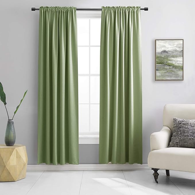 DONREN 2 Panels 60 Inches Wide Blackout Curtain Panels for Bedroom - Room Darkening Thermal Insulated Drapes with Rod Pocket (Sage Green,60 Width by 84 Inch)