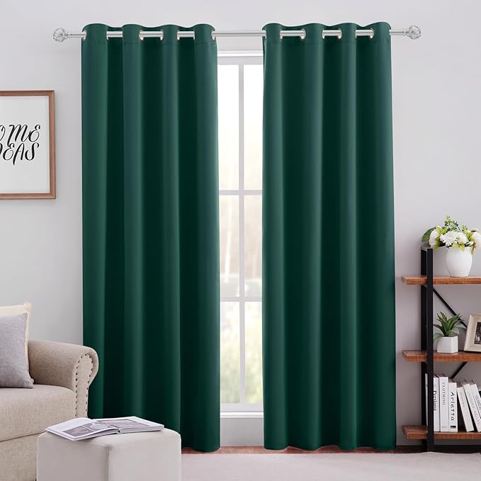 HOMEIDEAS Dark Green Blackout Curtains for Bedroom 52 X 84 Inch Length 2 Panels Set Room Darkening Bedroom Curtains, Soundproof Thermal Grommet Window Curtains for Living Room for Christmas