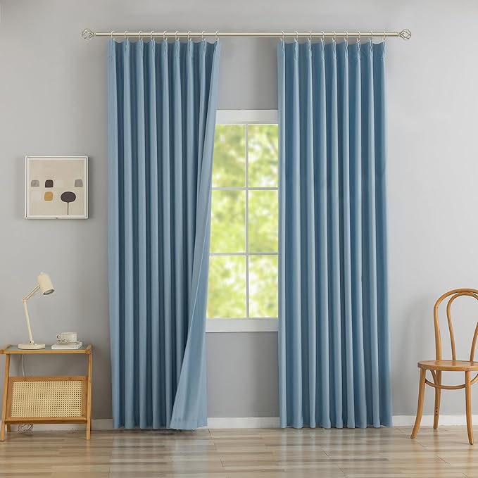 DONREN Dusty Blue Pinch Pleated Blackout Curtains with Hooks - 120 inch Length Room Darkening Thermal Insulated Window Curtain Panels Ceiling to Floor for Living Room 2 Panel 40" Wx120 L