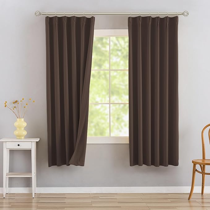DONREN Brown Pinch Pleated Blackout Curtains with Hooks - 78 inch Length Room Darkening Thermal Insulated Window Curtain Drapes for Living Room Bedroom Set of 2 Panels 40" Wx78 L
