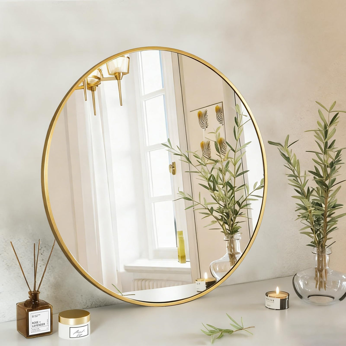 NEWBULIG 24 Inch Round Bathroom Mirror, Wall Mount Vanity Mirror