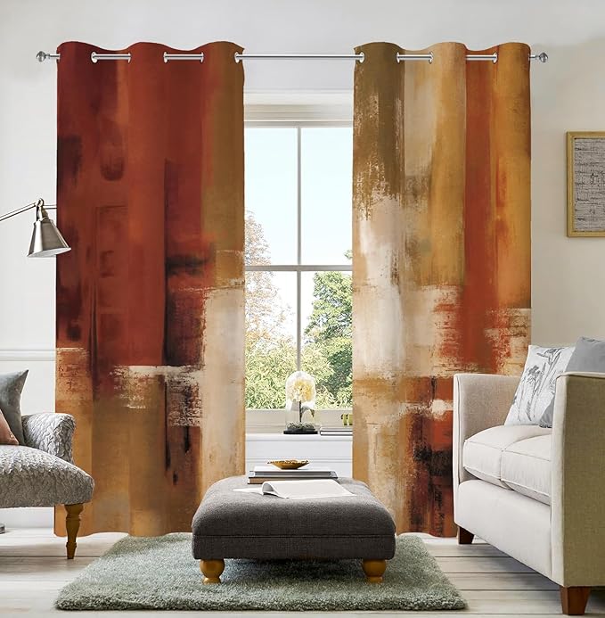 Asuexpect Burnt Orange Curtains 2 Panels Abstract Rust Curtain Room Darkening Grommet Window Drapes Modern Decorative Window Treatments for Bedroom Living Room, 42x84 Inches