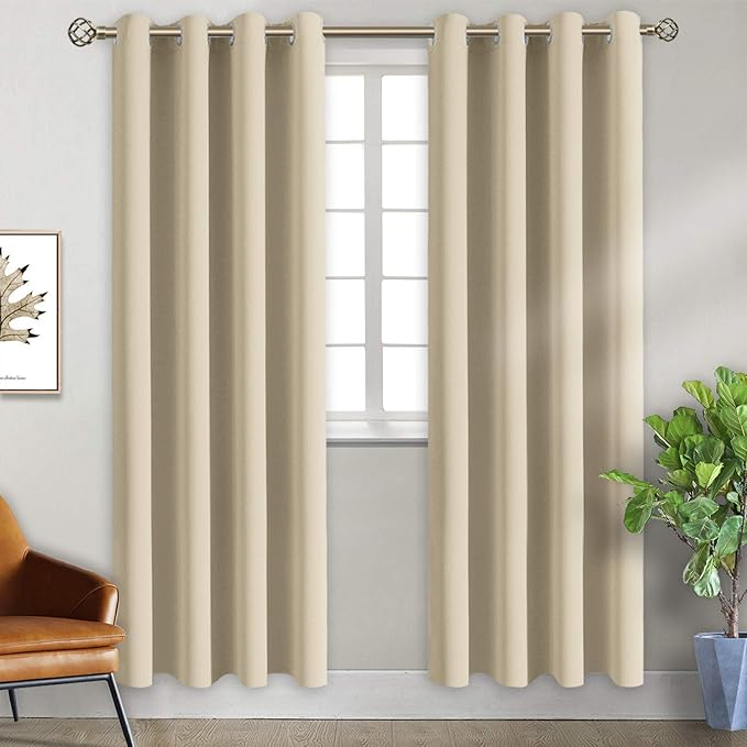 BGment Room Darkening Curtains for Bedroom - Grommet Thermal Insulated Window Treatments Light Blocking Curtains for Living Room, Set of 2 Panels, Each 46 x 84 Inch, Beige