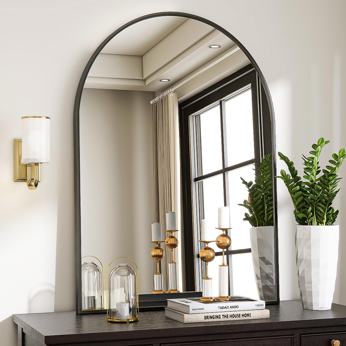 VooBang Arched Wall Mirror, 30 x 38 inch Arch Bathroom Mirror Black