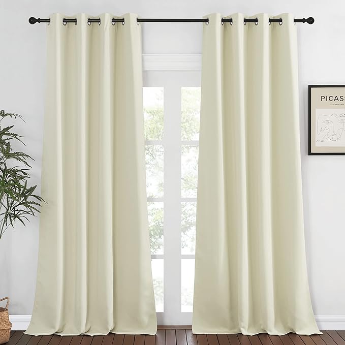 NICETOWN Blackout Living Room Curtain 90 inches Long - Thermal Insulated Grommet Room Darkening Window Treatment Sound Dampening Drape for Bedroom (Beige, W52 x L90, 1 Panel)
