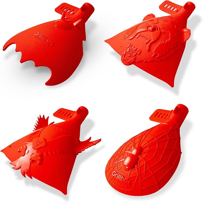 Grillbot Heat Resistant BBQ Heat Shield for Utensils, Protect Hands from Burns, Splatter & Flare-Ups, BPA-Free Silicone, Dishwasher Safe, Universal Fit, Perfect Grill Gift for Men (Red, Set of 4)