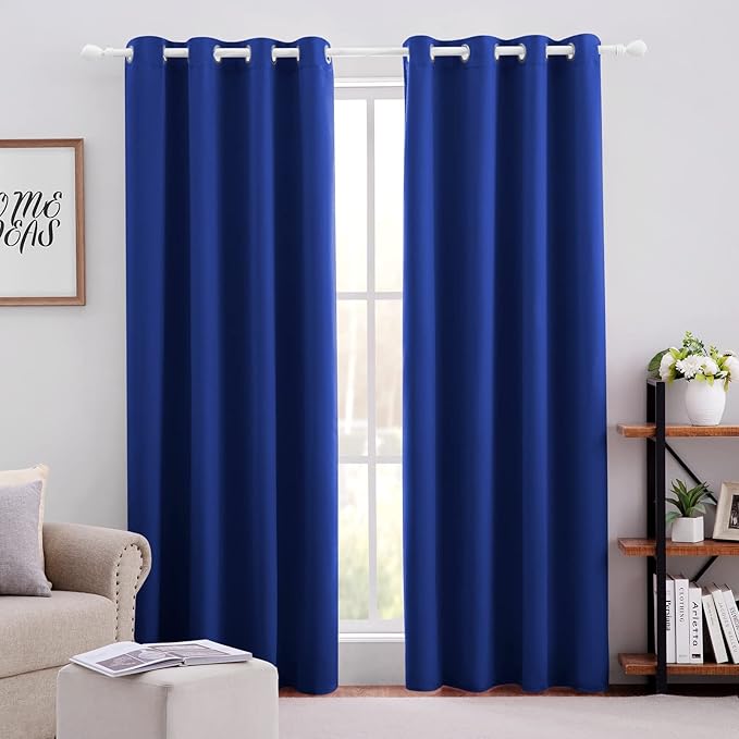 HOMEIDEAS Blackout Curtains for Bedroom 52 X 96 Inch Long 2 Panels Set Royal Blue Room Darkening Curtains/Drapes, Soundproof Thermal Grommet Window Curtains for Living Room