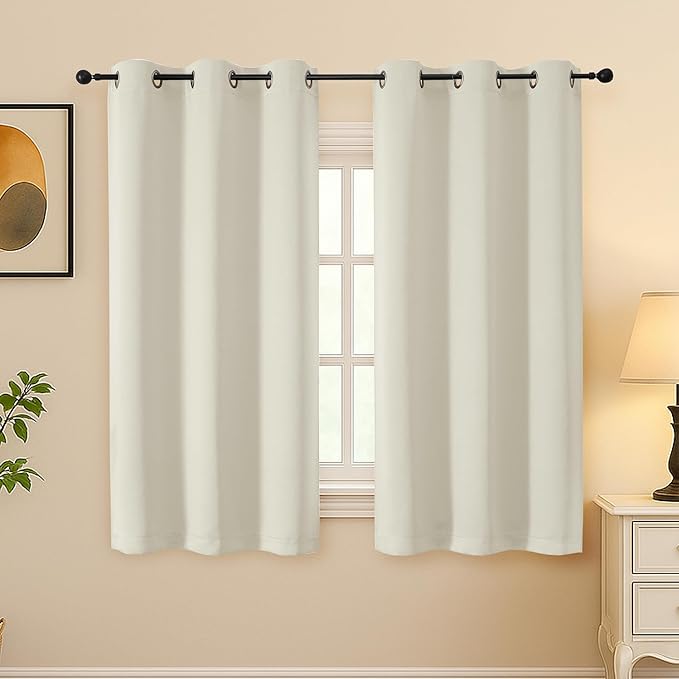 Simplebrand Natural Curtains for Bedroom 63 Inch Length 2 Panels Set, Room Darkening Thermal Insulated Energy Saving Curtains for Nursery, Grommet Solid Soft Window Treatment Drapes, W40 x L63