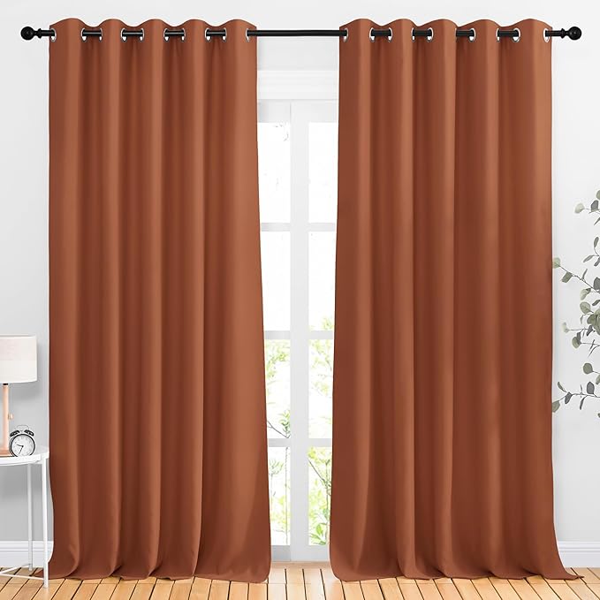 NICETOWN Blackout Room Divider Curtains 118 inches Long, Grommet Thermal Window Treatments Sound Reducing Drapes for Sliding Glass Door, Burnt Orange, W66 x L118, 2 Pieces