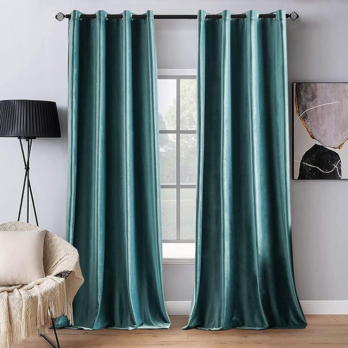 MIULEE 2 Panels Blackout Velvet Curtains Solid Soft Grommet Teal Curtain Thermal Insulated Soundproof Room Darkening Curtains/Drapes/Panels for Living Room Bedroom 52 x 90 Inch