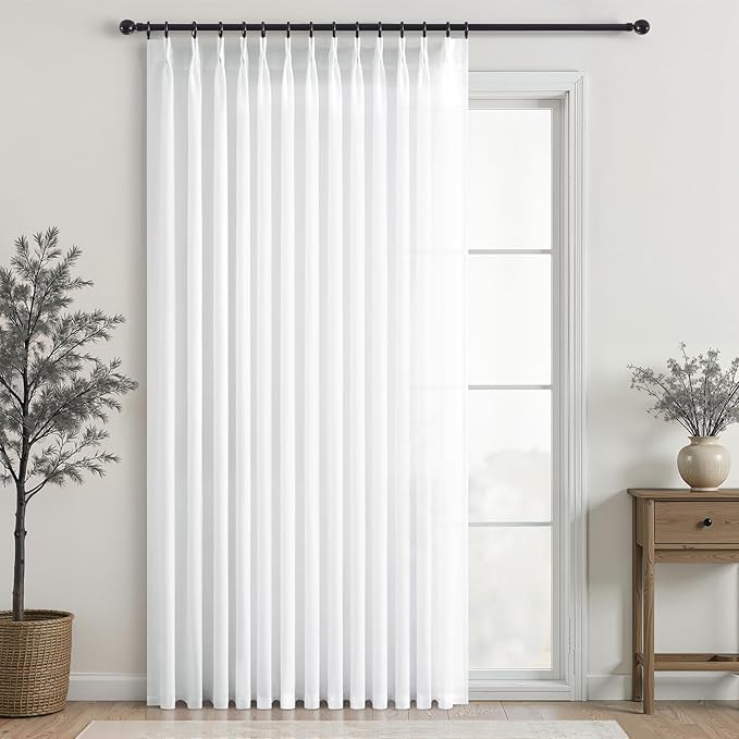 Topfinel 96 Inches Long Pinch Pleated Semi Sheer Curtains,Beige White Blended Light Filtering Window Curtains 96 Length for Living Room Bedroom Pinch Pleat Drapes with Hooks 1 Panels 72" Wx96 L