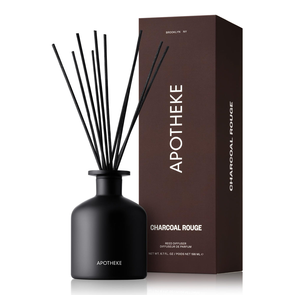 Apotheke Scented Reed Diffuser for Home, Charcoal Rouge, 10 Reed Sticks