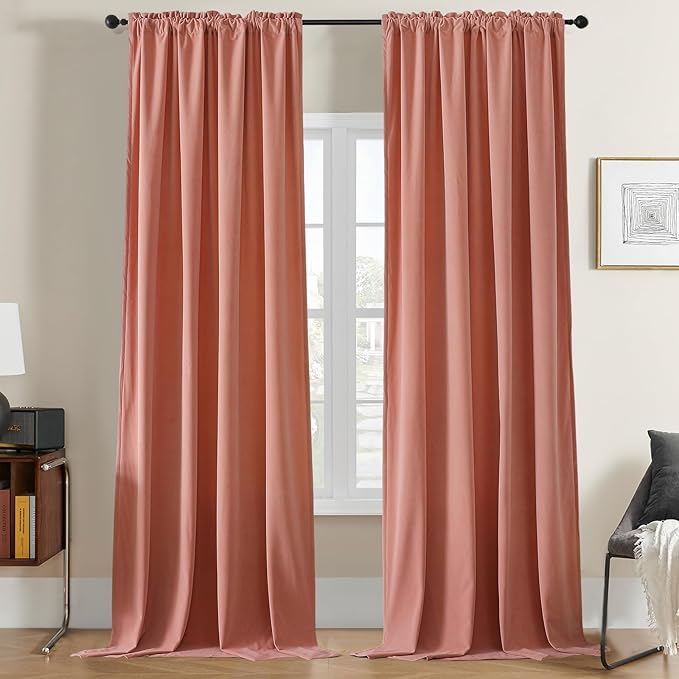 Joydeco Pink Velvet Curtains 84 inch Length 2 Panels, Luxury Blackout Rod Pocket Thermal Insulated Window Curtains, Super Soft Room Darkening Drapes for Living Dining Room Bedroom,W52 x L84 inches