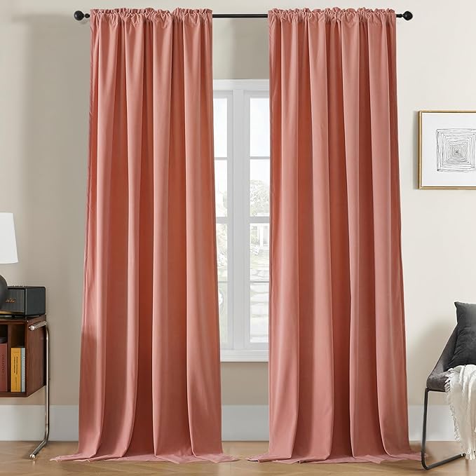 Joydeco Pink Velvet Curtains 108 inch Length 2 Panels, Luxury Blackout Rod Pocket Thermal Insulated Window Curtains, Super Soft Room Darkening Drapes for Living Dining Room Bedroom,W52 x L108 inches