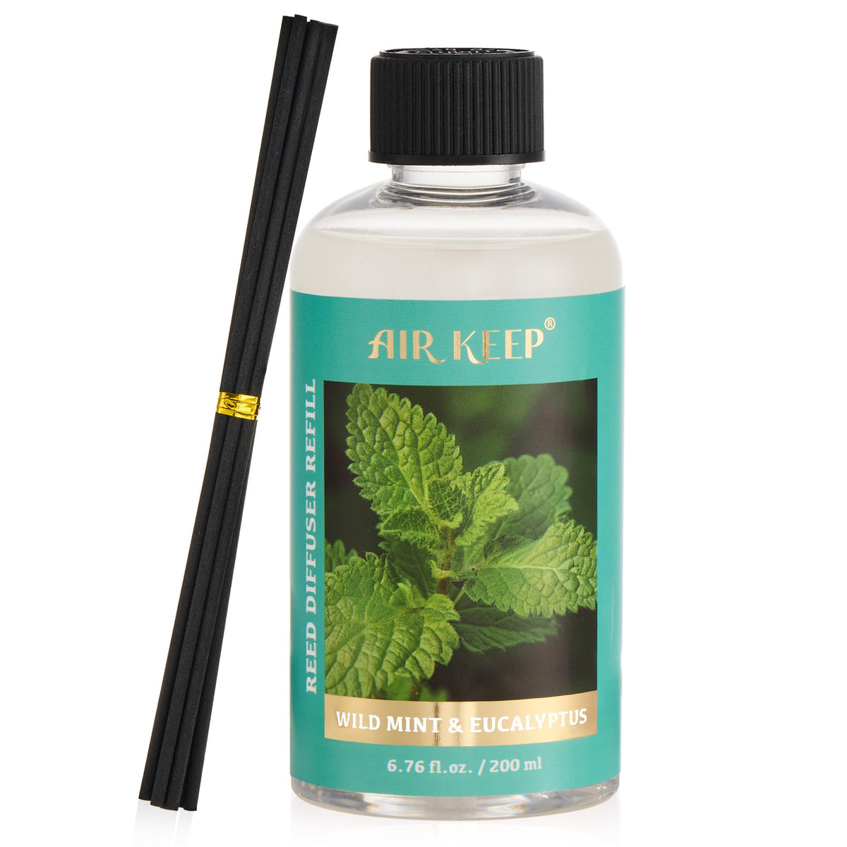 Airkeep Reed Diffuser Oil Refill with Diffuser Sticks, 6.76 Fl Oz(200ml) Wild Mint&Eucalyptus Scented Oils, Aroma Therapy, Home Fragrance & Air Freshener, Office Décor, Decoration