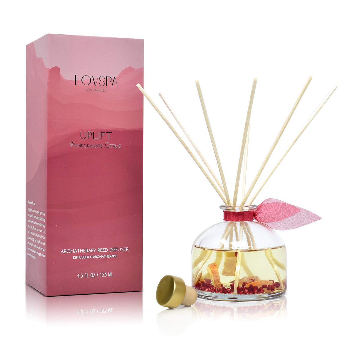 LOVSPA Reed Diffuser Set, Uplift Pomegranate Citrus Scented Oil Diffuser with Sticks, Home Fragrance Accessories for Bathroom Shelf Decor, Aroma Diffusers for Home or Office Desk, USA Made