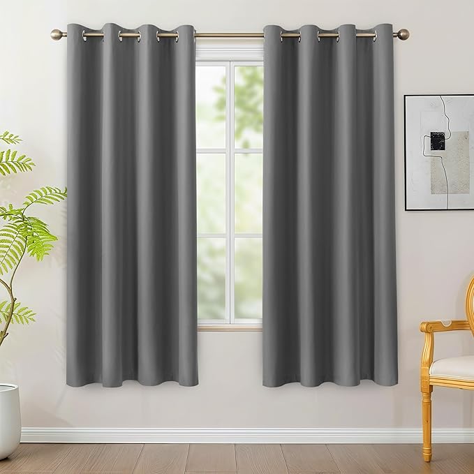 BONZER 100% Blackout Curtains for Bedroom - Light Blocking Thermal Insulated Window Drapes with Black Laminated Backing, Single Layer Total Room Darkening Curtain, 54 x 72 Inch, Grey, 2 Panels