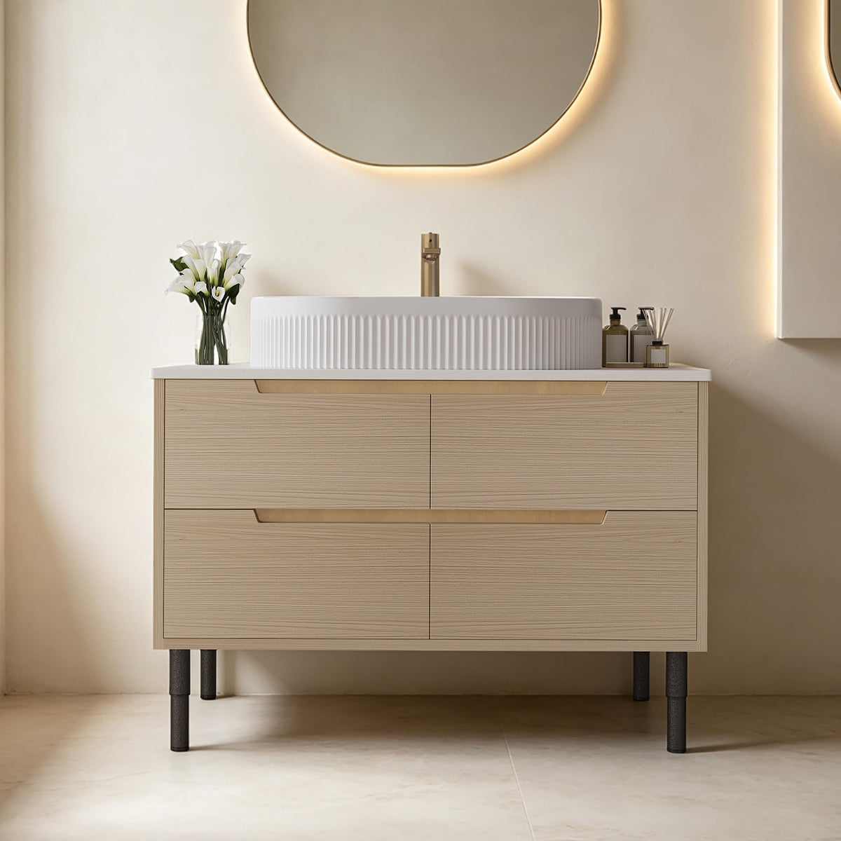 OIZAYE 36 Inch Bathroom Vanity with Sink, White Wood Floating Cabinet