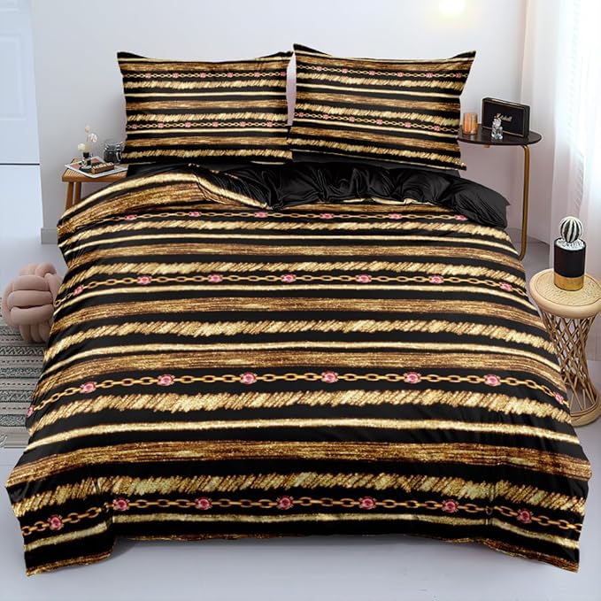 Gold Glitter Chains Duvet Cover and Pillowcases for Gilrs Bedroom Pink Bed Set Decor Black Comforter Cover Sets King Size