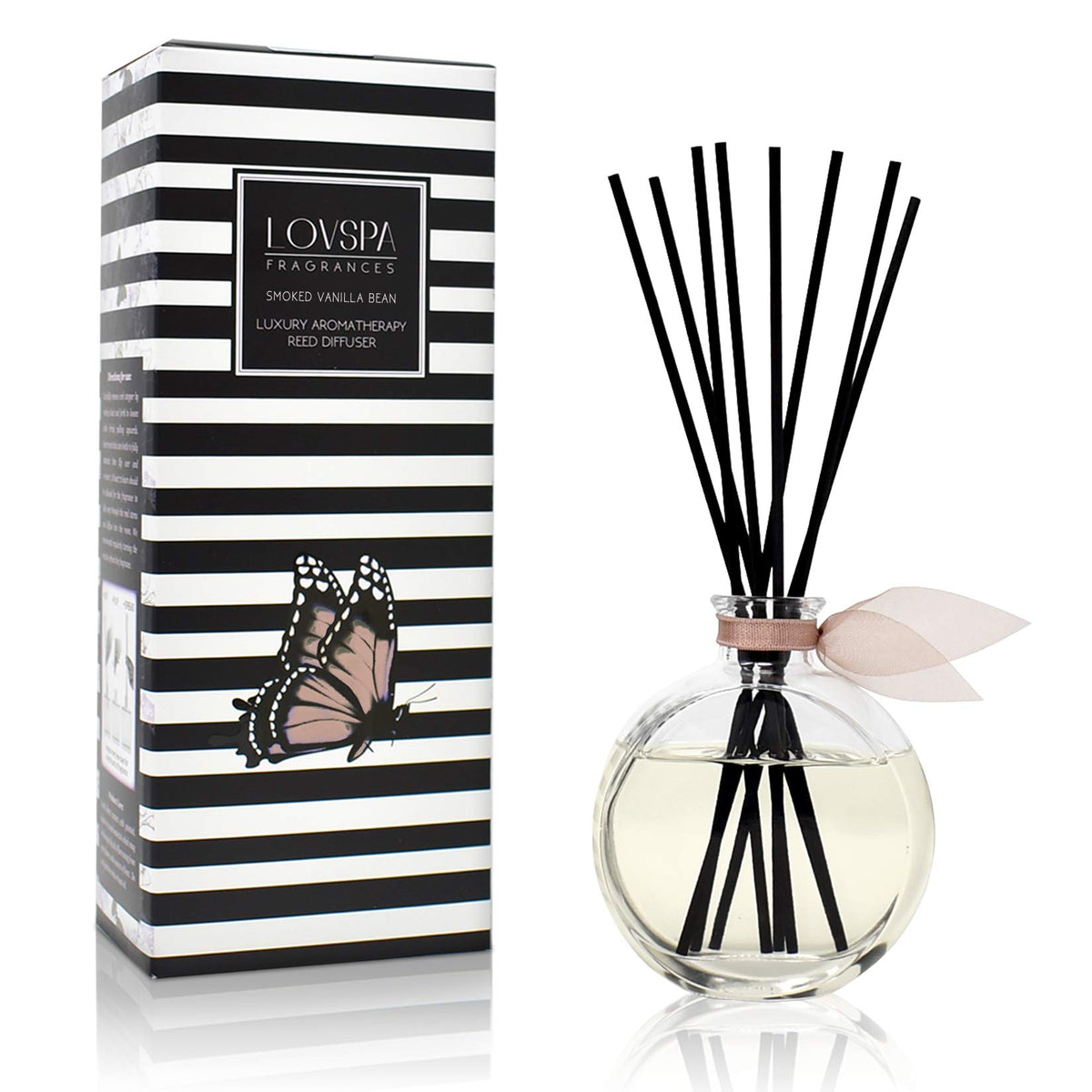 LOVSPA Reed Diffuser Set, Smoked Vanilla Scented Oil Diffuser with Sticks, Home Fragrance Accessories for Bathroom Shelf Decor, Aroma Diffusers for Home or Office Fall Decor, USA Made